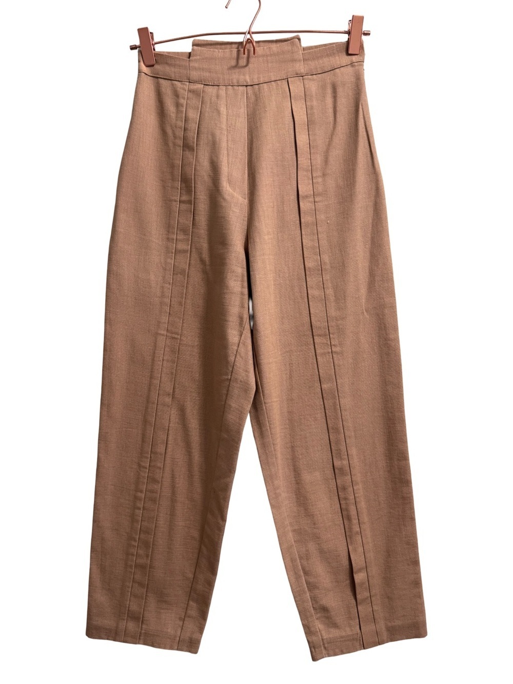 Rees Cotton Linen Blend Tan Pleated Trousers Size 25